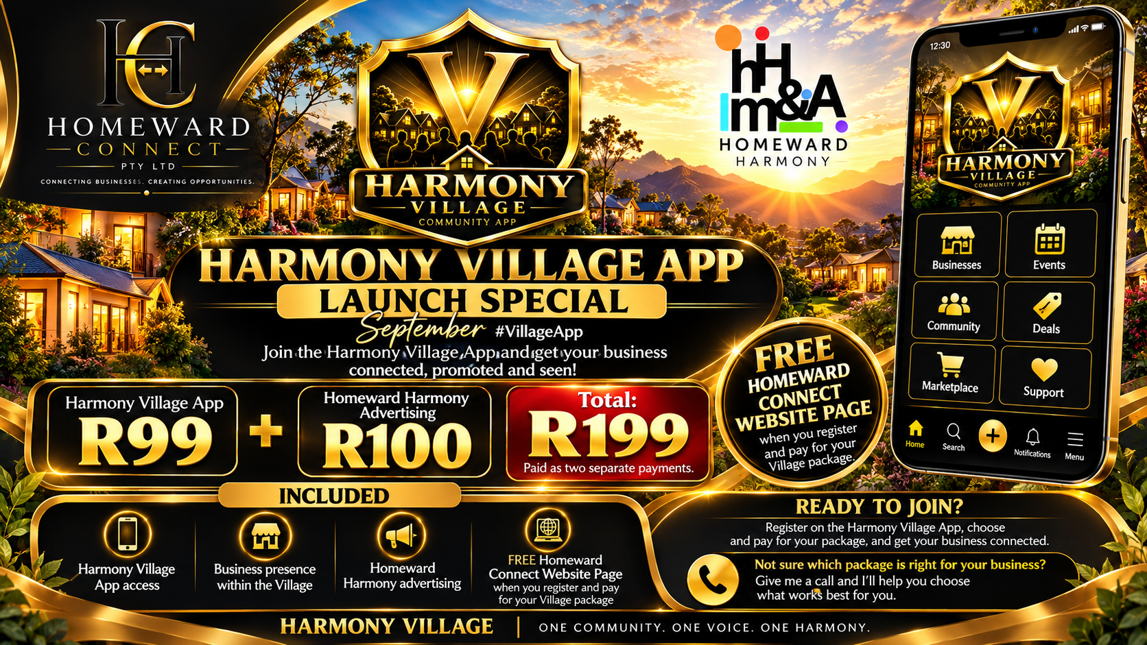 Harmony Village App — September Launch Special | R199 Business Launch Offer