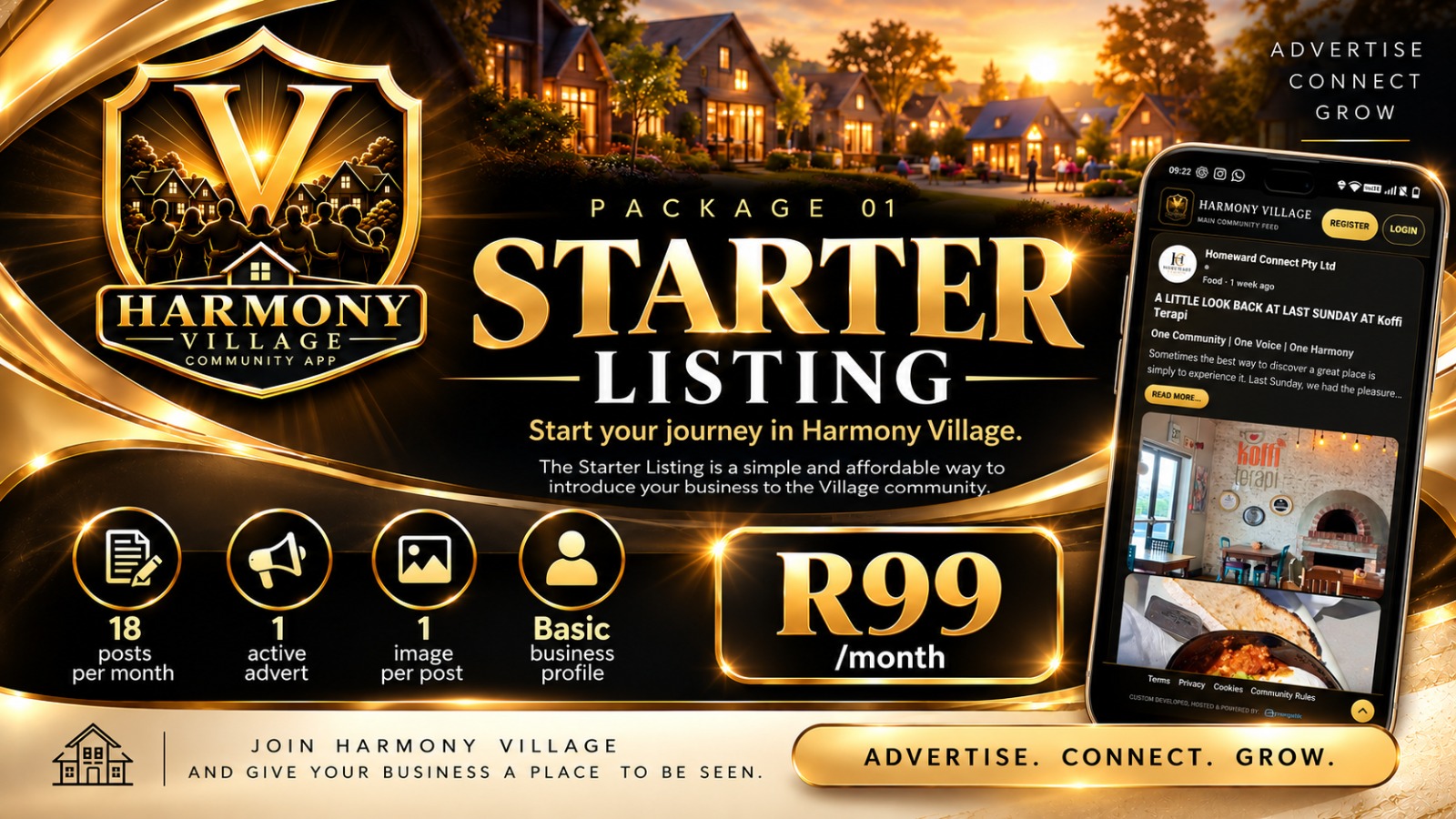 HARMONY VILLAGE — STARTER LISTING