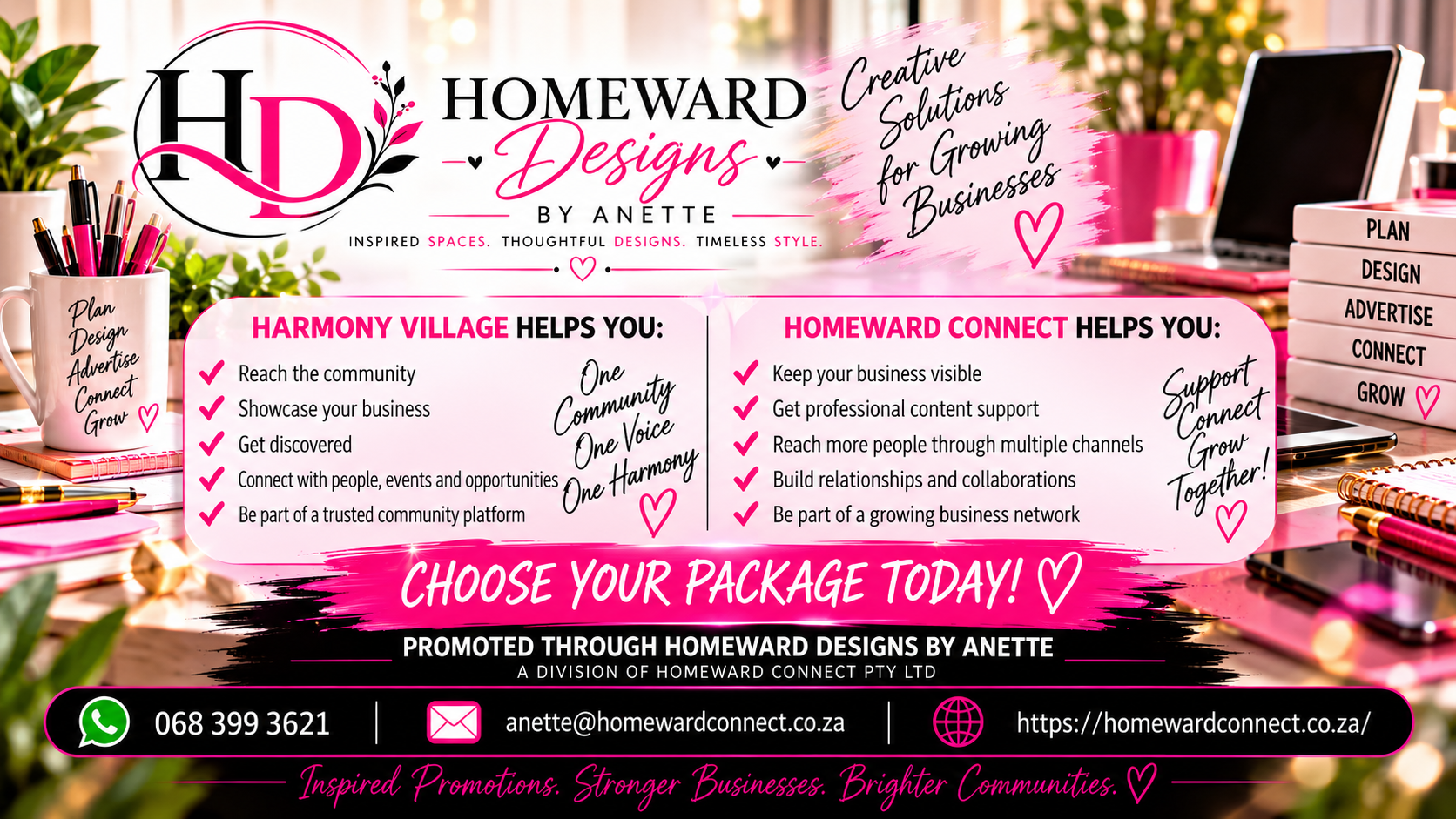 Choose the right combination for your business with Harmony Village Community App and Homeward Connect.