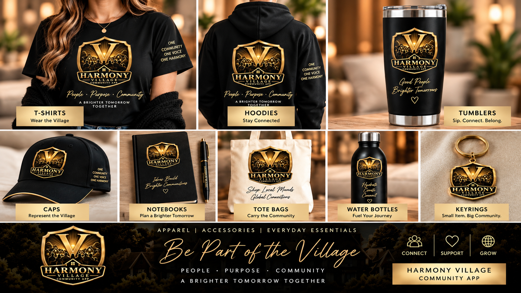 HARMONY VILLAGE MERCHANDISE — BE PART OF THE VILLAGE