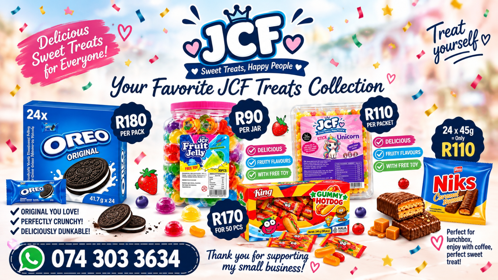 JCF – SWEET TREATS, HAPPY PEOPLE!